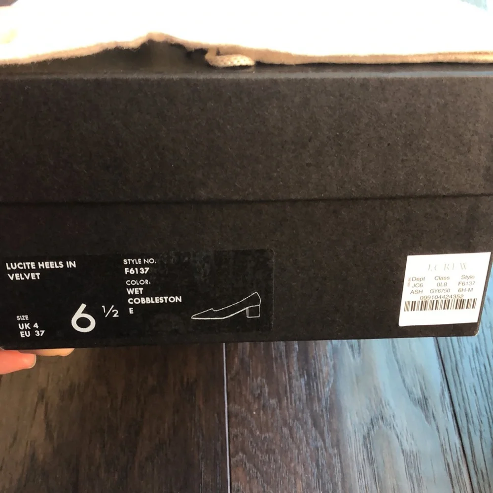 J Crew lucite heels in ash brown velvet 6.5 - Picture 5 of 5